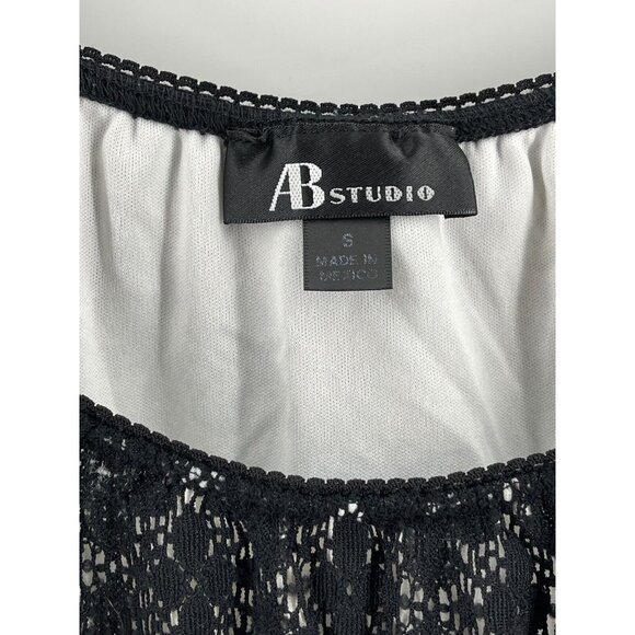 AB Studio Women's Black White Lace Top Shirt Size Small Casual Fun Short Sleeves - Picture 3 of 10